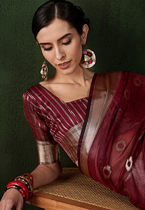 Woven Organza Saree in Maroon