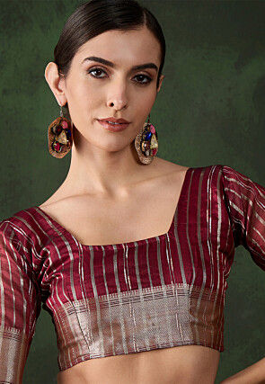 Woven Organza Saree in Maroon