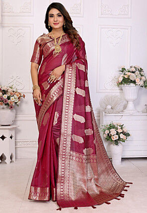 Woven Organza Saree in Maroon