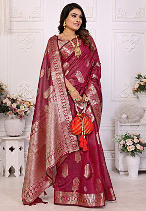 Woven Organza Saree in Maroon
