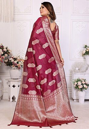Woven Organza Saree in Maroon