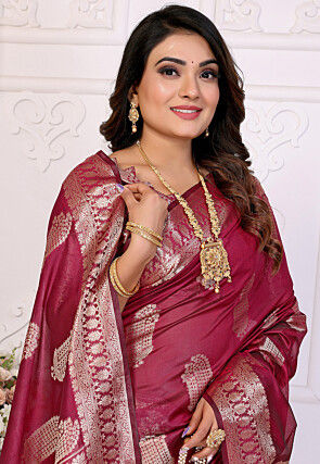 Woven Organza Saree in Maroon