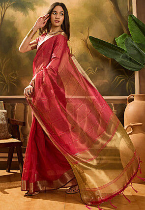 Woven Organza Saree in Maroon