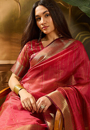 Woven Organza Saree in Maroon