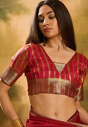 Woven Organza Saree in Maroon