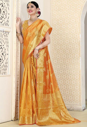 Woven Organza Saree in Mustard