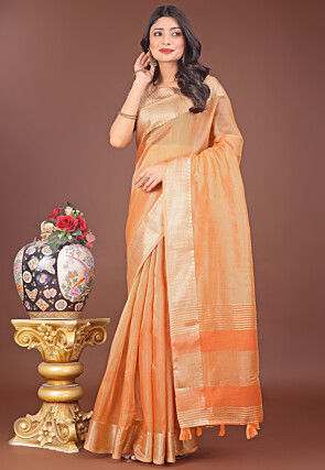 Woven Organza Saree in Orange