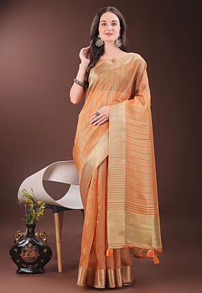 Woven Organza Saree in Orange