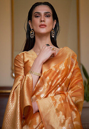 Woven Organza Saree in Orange