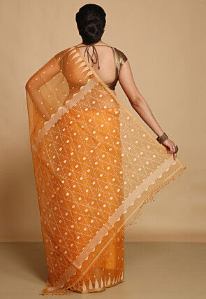 Woven Organza Saree in Orange