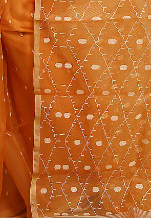 Woven Organza Saree in Orange