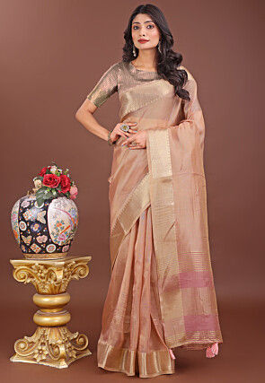 Woven Organza Saree in Peach