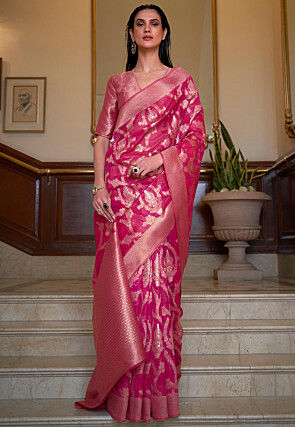 Woven Organza Saree in Pink