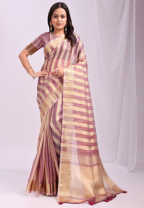 Woven Organza Saree in Purple