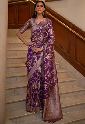 Woven Organza Saree in Purple