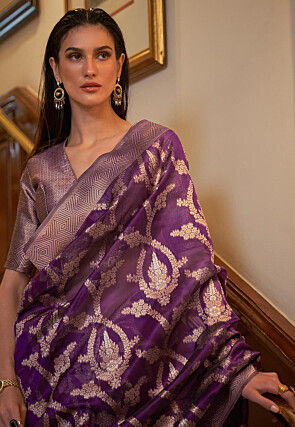 Woven Organza Saree in Purple