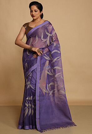 Woven Organza Saree in Purple