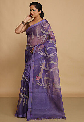 Woven Organza Saree in Purple