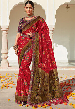 Woven Organza Saree in Red