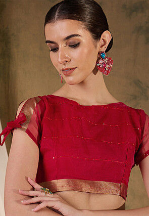 Woven Organza Saree in Red