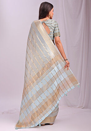 Woven Organza Saree in Sky Blue