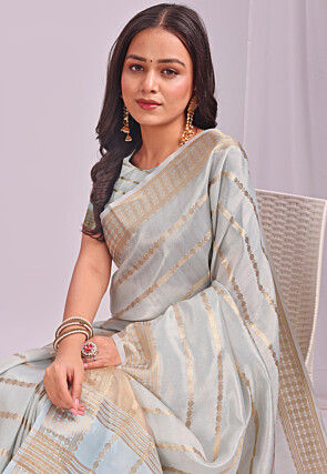 Woven Organza Saree in Sky Blue
