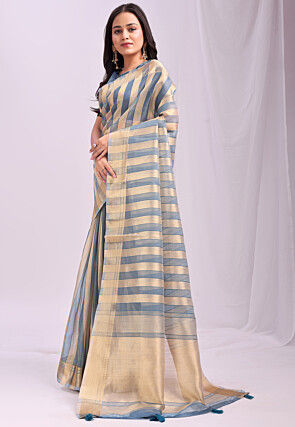 Woven Organza Saree in Sky Blue