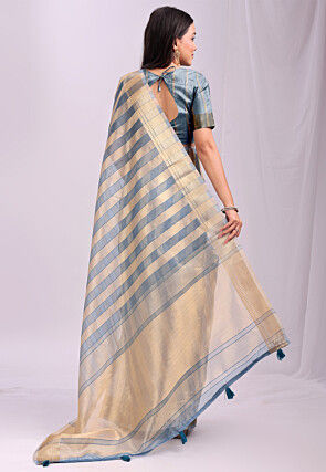 Woven Organza Saree in Sky Blue