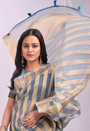 Woven Organza Saree in Sky Blue