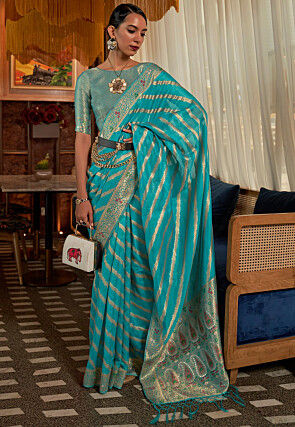 Woven Organza Saree in Sky Blue