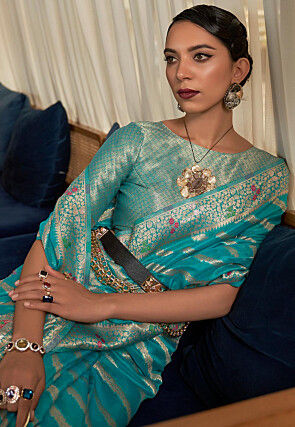 Woven Organza Saree in Sky Blue