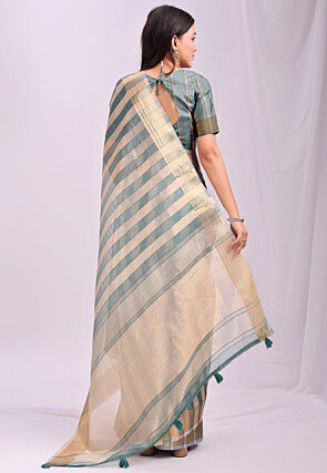 Woven Organza Saree in Teal Blue