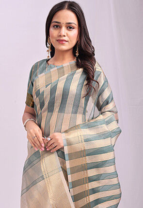 Woven Organza Saree in Teal Blue