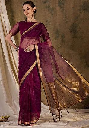 Woven Organza Saree in Wine