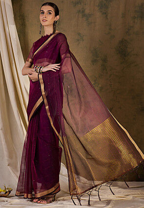 Woven Organza Saree in Wine