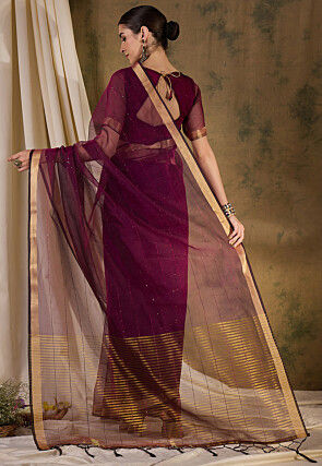 Woven Organza Saree in Wine