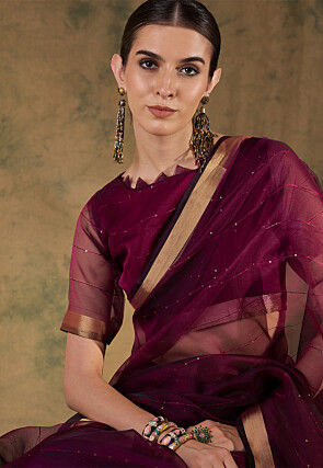 Woven Organza Saree in Wine
