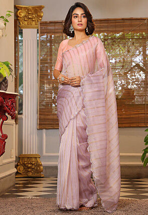 Woven Organza Scalloped Saree in Purple