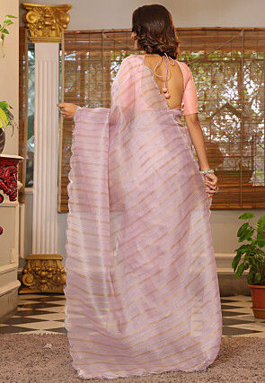 Woven Organza Scalloped Saree in Purple