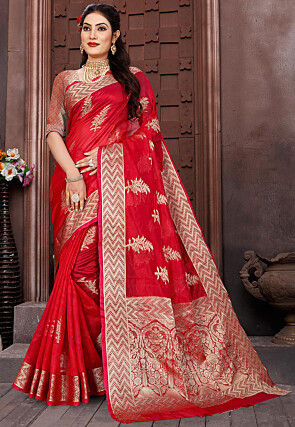 Woven Organza Silk Saree in Red