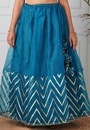 Woven Organza Skirt in Teal Blue