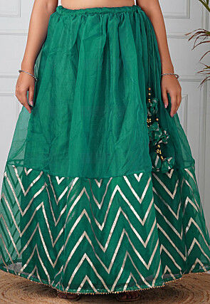 Woven Organza Skirt in Teal Green