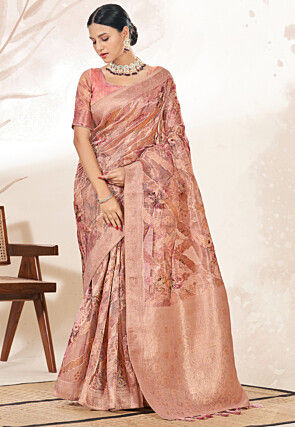 Beauteous Baby Pink Wedding Wear Organza Designer Saree With Digital Print  And Banglori Silk Blouse - Fashion Mantra