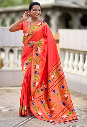 Paithani Saree in Coral Pink
