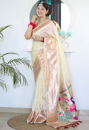 Woven Paithani Saree in Cream