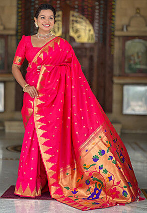 Woven Paithani Silk Saree in Fuchsia