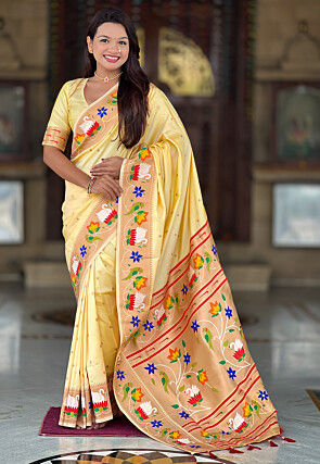Paithani Saree in Light Yellow