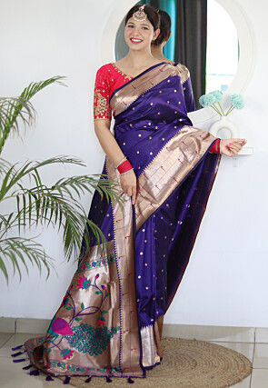 Woven Paithani Saree in Navy Blue
