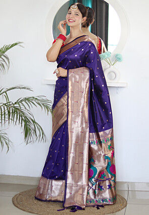 Woven Paithani Saree in Navy Blue