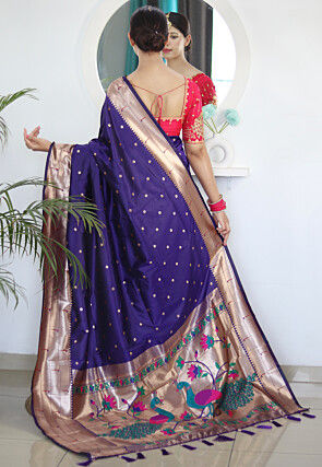 Woven Paithani Saree in Navy Blue